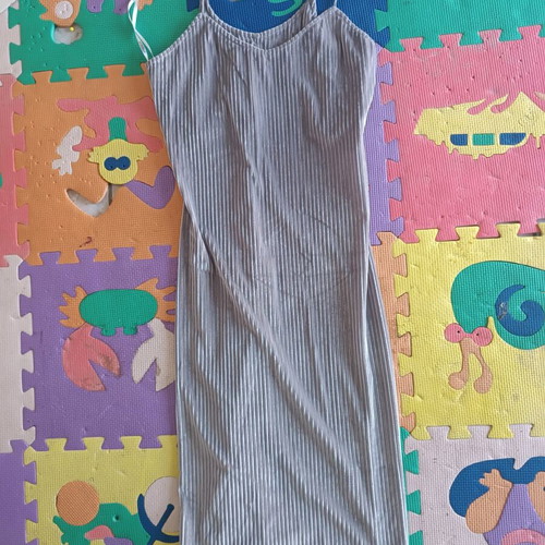 Studio f small dress grey with thin velour stripe, like new