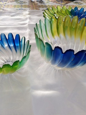 Murano style glass bowl and platter set of 4 used