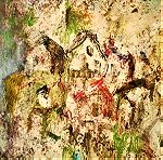  Αυθεντικός πίνακας ζωγραφικής ελαιογραφία νωπογραφία (fresco) τοπίο χωριό εκκλησία φιγούρες