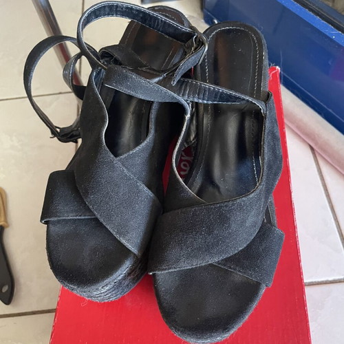 Espadrilles leather platform sandals black size 37 like new