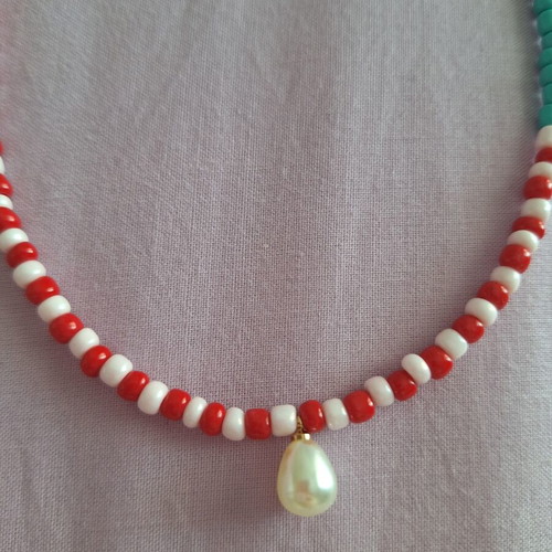 Handmade necklace with pearl and adjustable size, multicolor