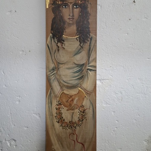 Folk painting on wooden panel like new, 29x100.5 cm
