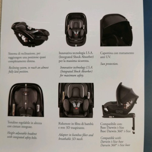 Inglesina Darwin Infant Recline Car Seat and Darwin 360 Isofix Base like new
