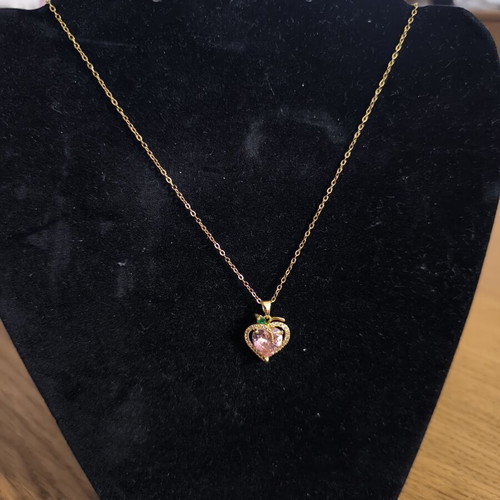 Heart-Peach Necklace with Pink Crystal Stainless Steel new