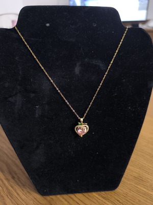 Heart-Peach Necklace with Pink Crystal Stainless Steel new