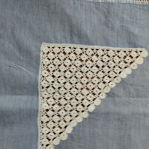 Handmade tablecloth with fabric and crocheted corners 72x72 cm like new