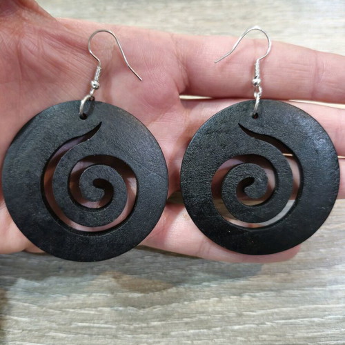 Wooden spiral earrings new, black and light brown, 2 pairs