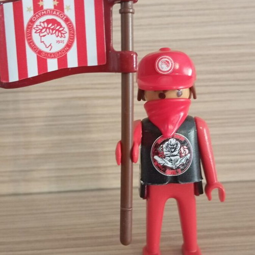 Playmobil Olympiacos Fan Figure like new with team flag