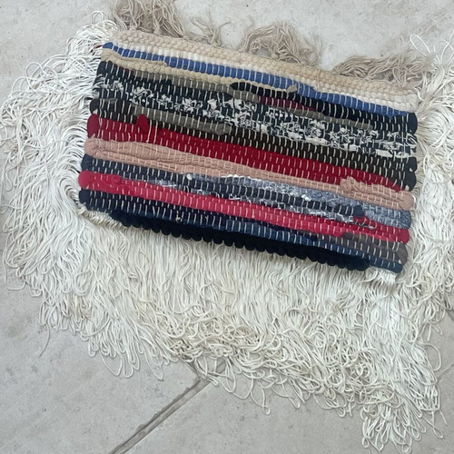 Handmade patchwork clutch bag with fringes, used, multicolor