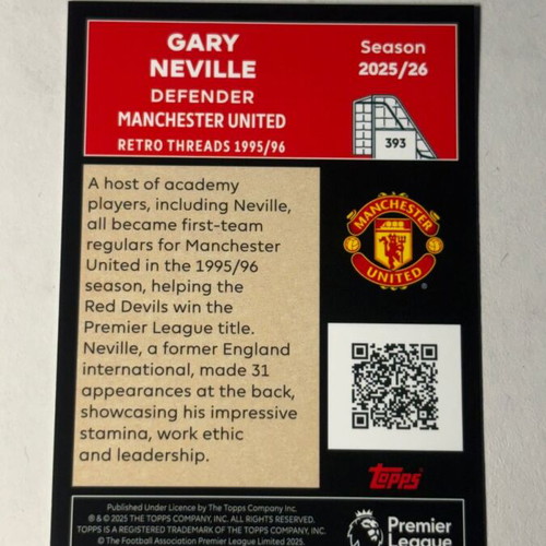 Gary Neville Retro Threads sticker card like new