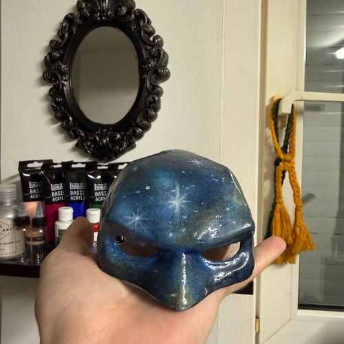 Galaxy Handmade Mask with Airbrush Art and Liquid Glass like new