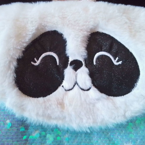 Plush kids backpack panda with sequins used