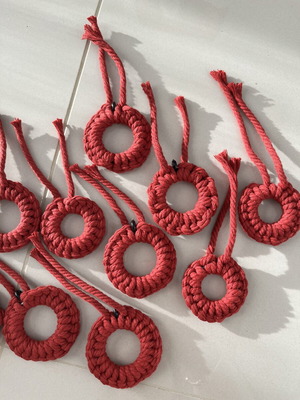 Macrame Christmas ornaments pack of 10, burgundy, like new