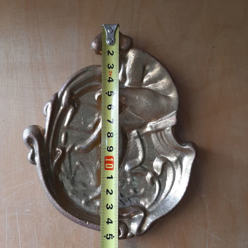 Art Nouveau metal ashtray used, vintage decorative plate