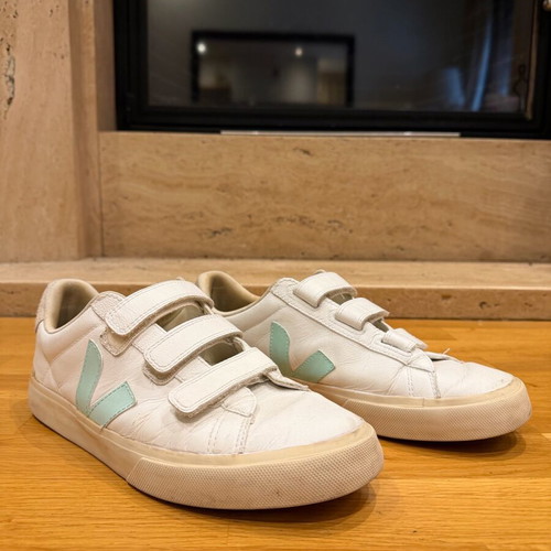 Veja Recife Velcro Sneakers used, size 43, white and turquoise