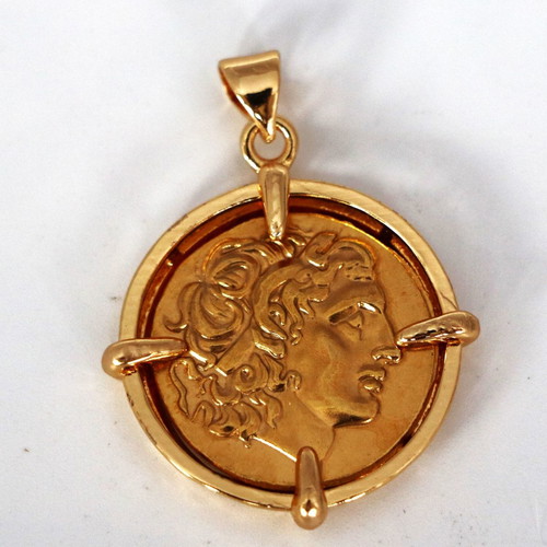 Ancient replica gold coin Alexander the Great 22K gold-plated pendant