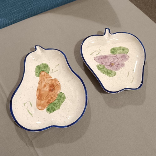 Vintage ceramic plates set of 2 handpainted pear and apple