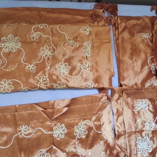 Set of 7 orange decorative table linens with embroidered flowers and beads