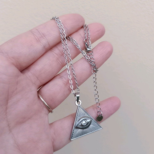 Unisex stainless steel necklace with All-Seeing Eye symbol new, handmade, silver