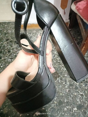 High heel platform sandals, black, size 39