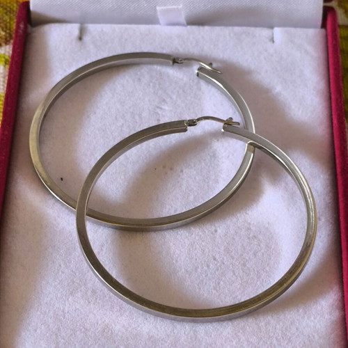 14K white gold hoop earrings, 3 mm, 5.5 cm, 5.7 g