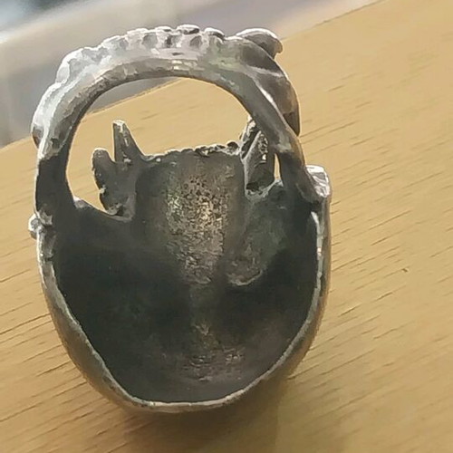 England Alchemy ring used, carved gray silver color