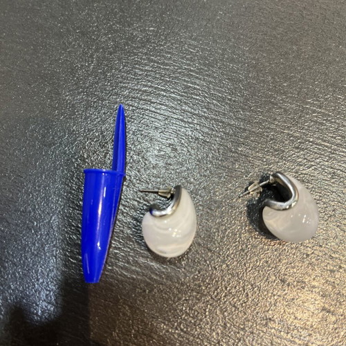 Drop Style Earrings with White Marble Effect and Silver Detail like new