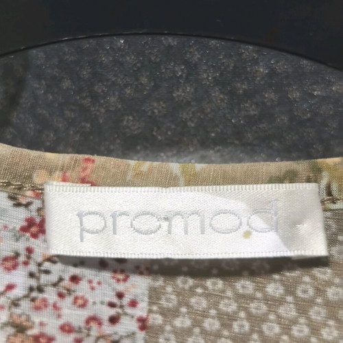 Promod semi-transparent blouse with flowers like new, beige multicolor