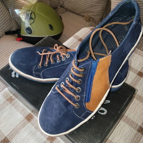 Caballo handmade navy blue moccasins shoes, size 44