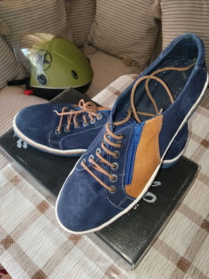 Caballo handmade navy blue moccasins shoes, size 44