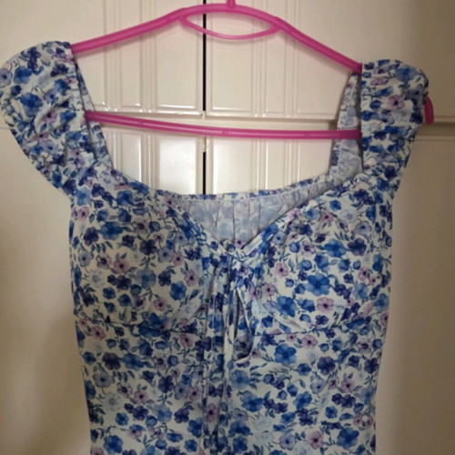 Long floral dress with slit new, blue turquoise, one size