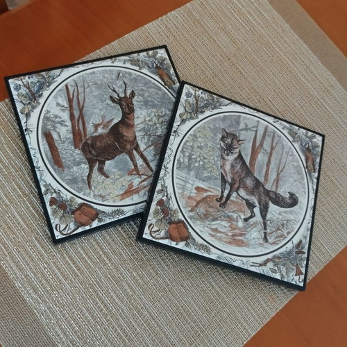 Coasters used, set of two, decorative art