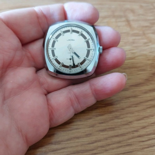 Laora vintage wristwatch used, silver, steel with winding mechanism