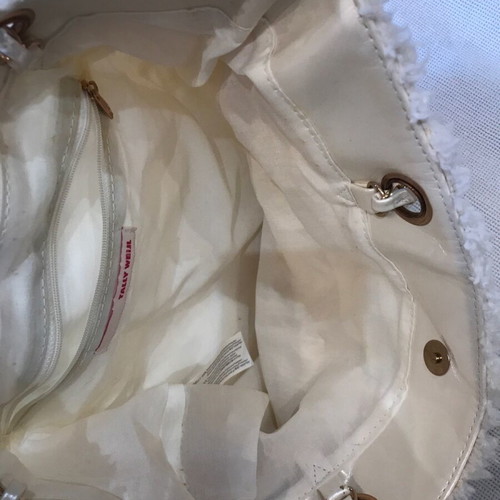 Tally Weil cream fur shoulder bag like new with gold chains