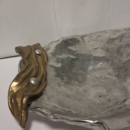 Ventouri Vintage Sculpted Platter, Alpaca & Brass, Mid-Century 1960–70