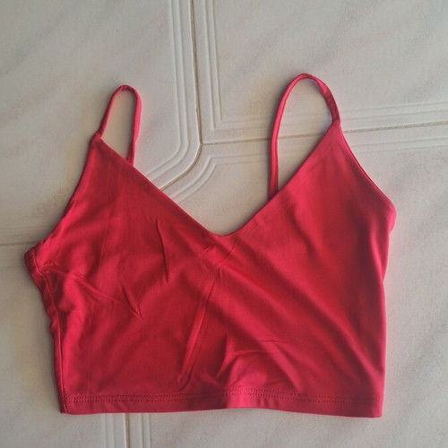 Crop Top Bershka red size S like new with thin straps and V neckline