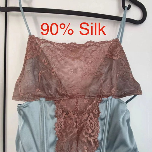 Zara silk lingerie bustier top 90% silk new, blue and brown