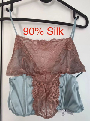 Zara silk lingerie bustier top 90% silk new, blue and brown