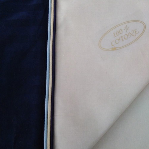 Italian double bed sheets set 100% cotton without elastic with dark blue stripe