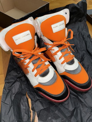 Marc Jacobs Hightop Sneakers used, size 45, white and orange