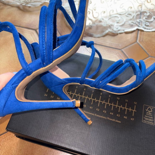 Blue suede sandals used with laces and thin heel size 38