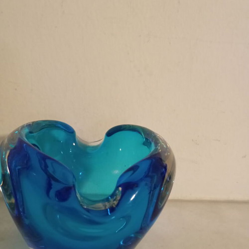 Blue glass ashtray like new, can be used as candle holder