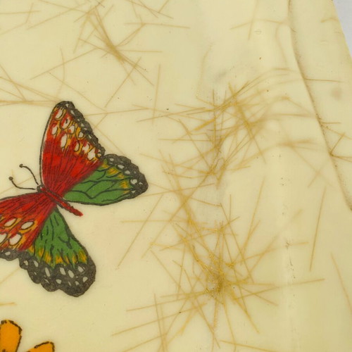 Plastic and metal Mid Century folding table used with painting and inlaid fibers