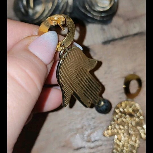 Hamsa earrings new with stone from Santorini volcano