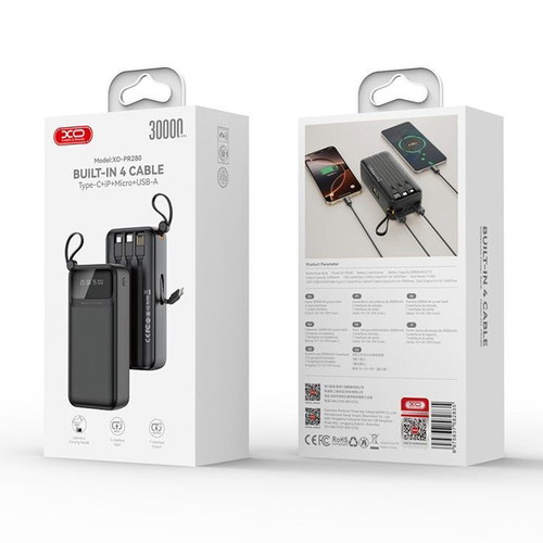XO PR280 Powerbank 30000mAh with 4 built-in cables new