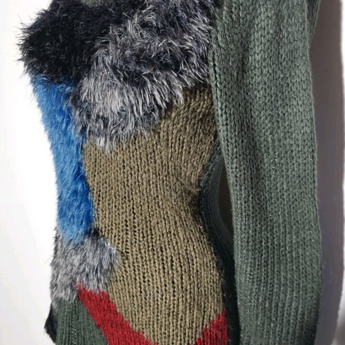 Handmade retro knit sweater with patchwork design like new