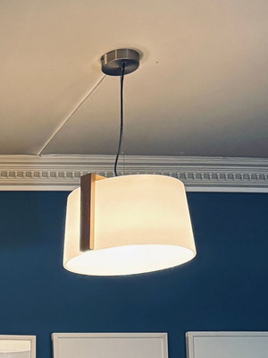 Viokef Mondo pendant lamp used, natural white glass and wood