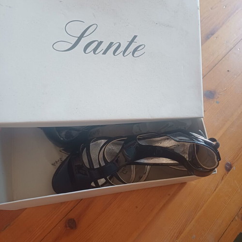 Mourtzi Black Patent Leather Evening Sandals Size 38