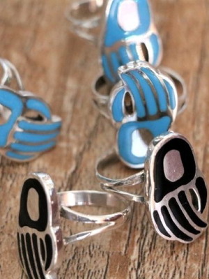 Ασημένια δαχτυλίδια enamel σειρά Navajo, πακέτο 5 τεμ, 925 sterling silver