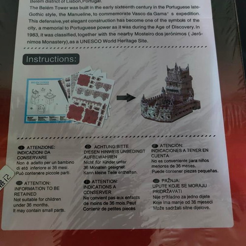 3D DIY Puzzle Belem Tower 46 pieces like new